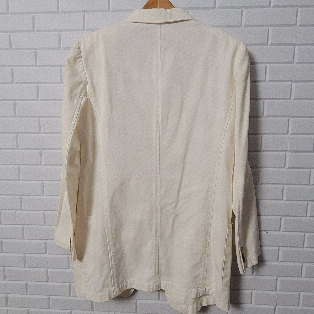 Vtg 90s DKNY Jeans Blazer Small Cream Cotton Longline Sporty Prep Crest - Picture 3 of 12
